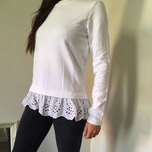 Banana Republic White Eyelet Hem Sweatshirt